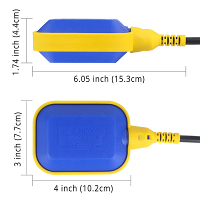 2M Float Switch, 220V 16A Waterproof Tethered Switch & Blue & Yellow